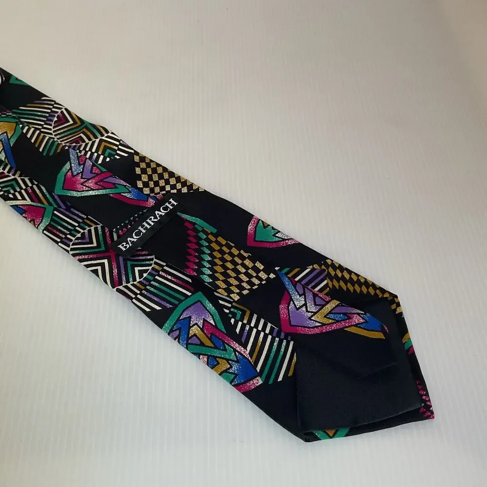 Vintage Bachrach Made in USA Tie Geometric Abstract Pattern 90s All Silk